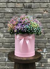 Цветочная композиция из Гипсофила и Розы в шляпной коробке в Павлово Ленинградской области