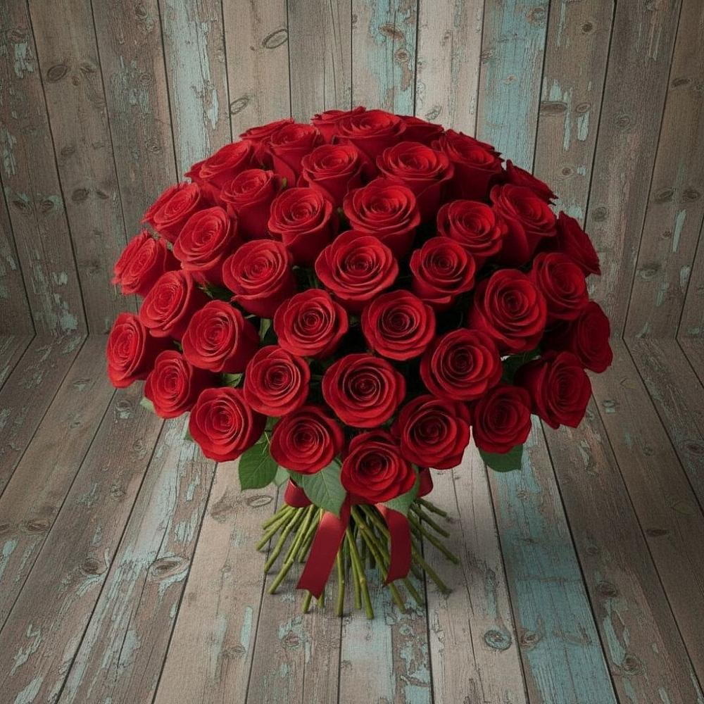 Букет 55 Красных роз Фридом в Павлово Ленинградской области