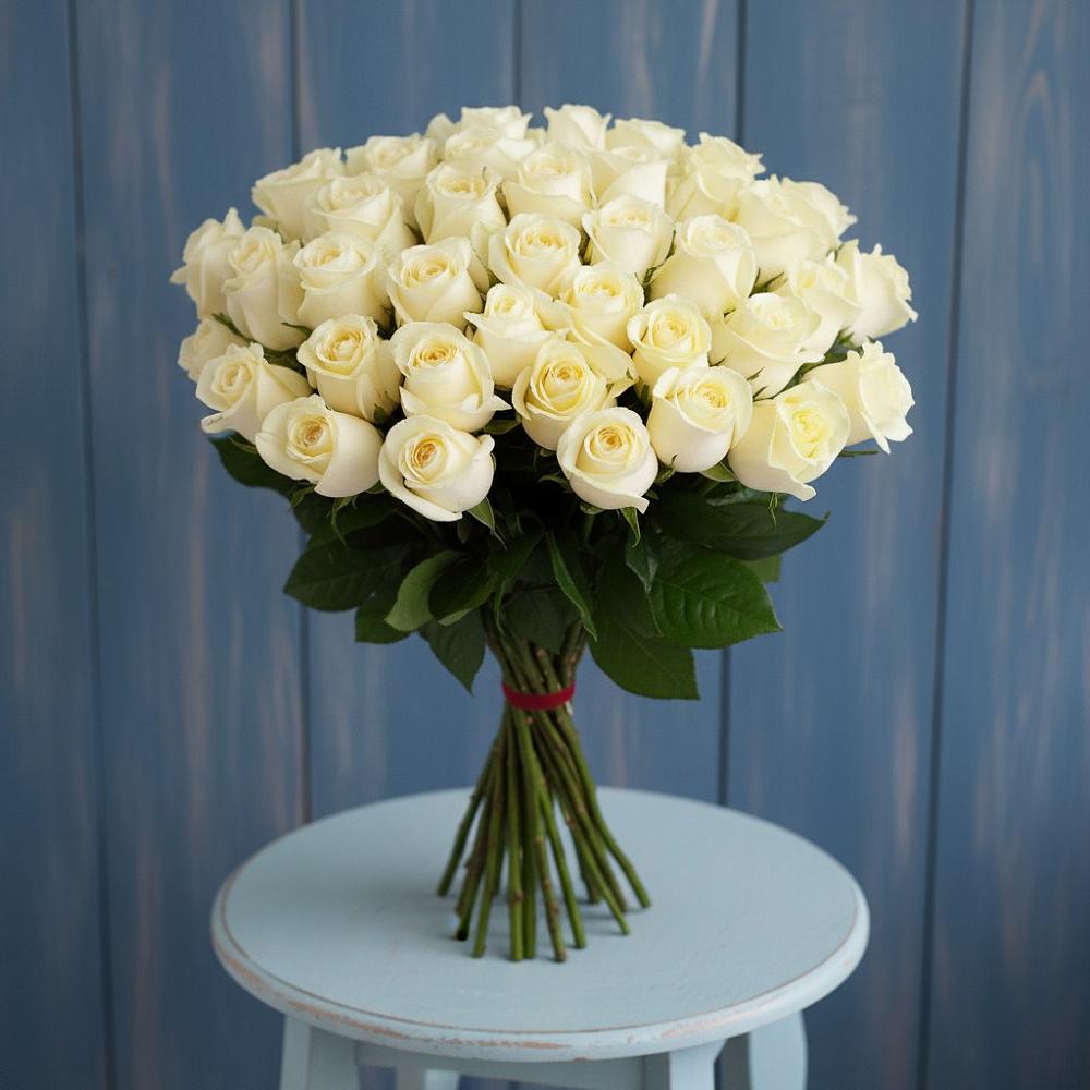 Букет 51 Белая роза Эдлесс Лав в Павлово Ленинградской области