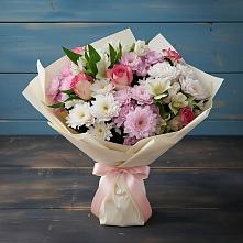 Букет цветов из:  Хризантемы, Альстромерии и Розы в Павлово Ленинградской области
