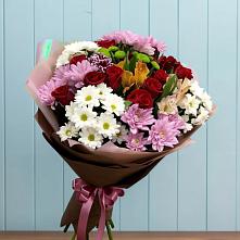 Букет цветов из:  Розы, Хризантемы и Альстромерии в Павлово Ленинградской области