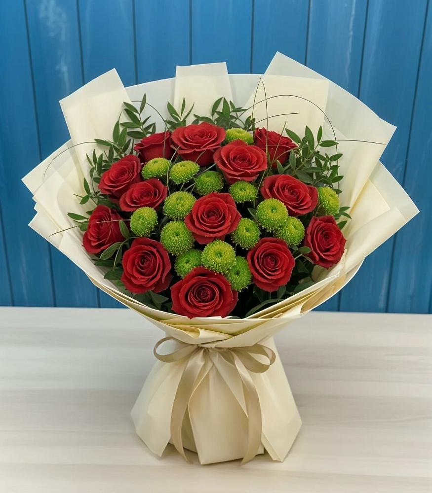 Букет цветов из: Розы и Хризантемы в Павлово Ленинградской области